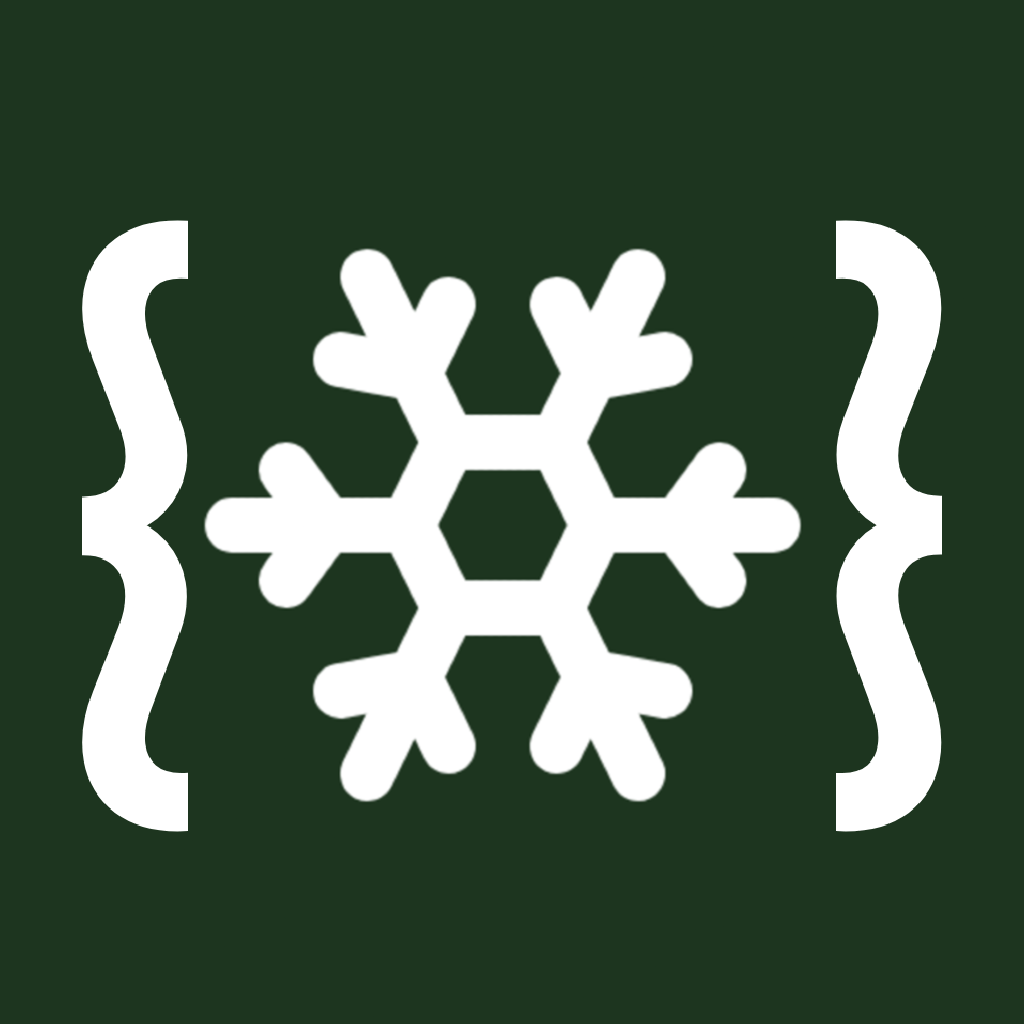 Posadas de Código logo: code braces and snowflakes on a green background.